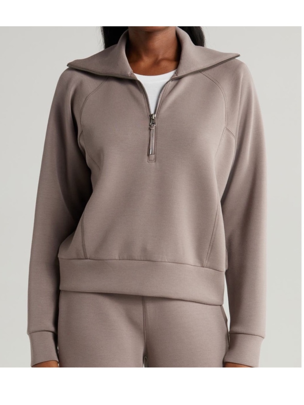 Spanx AirEssentials Luxe Half-Zip Tunic Pullover in Smoke Brown